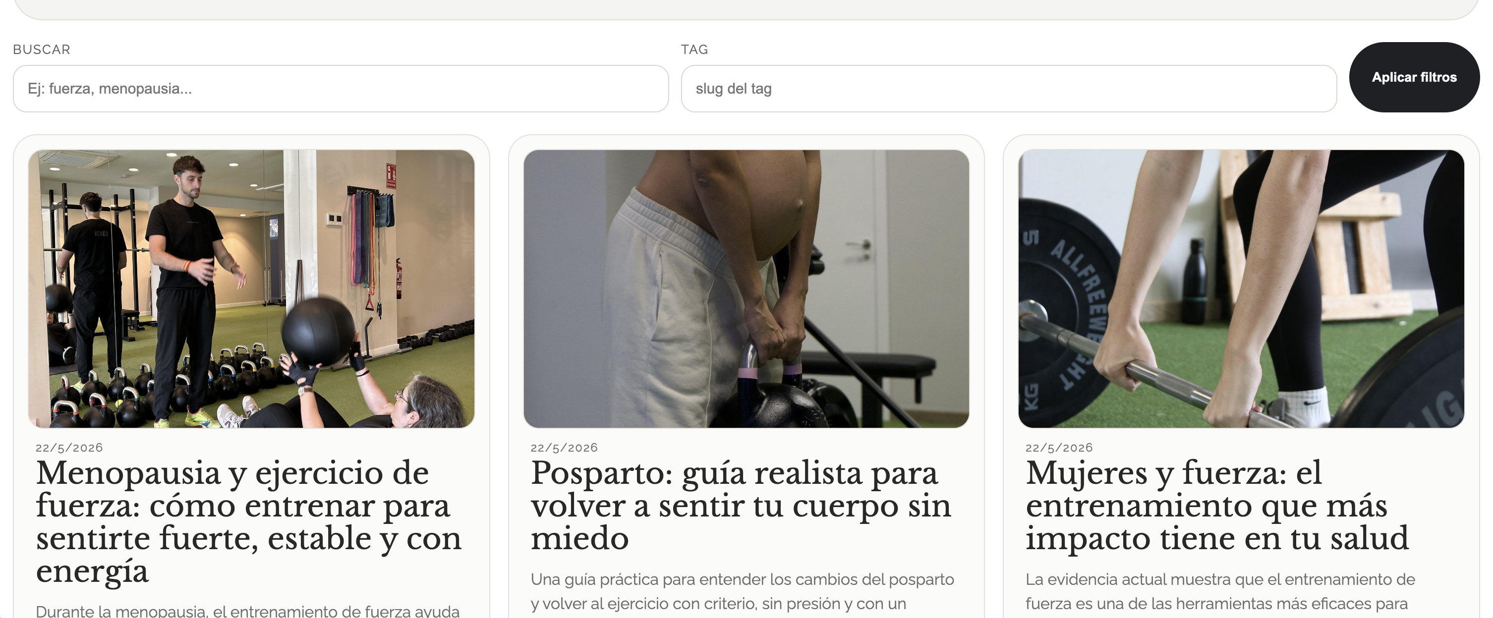 Embedded blog listing on desktop